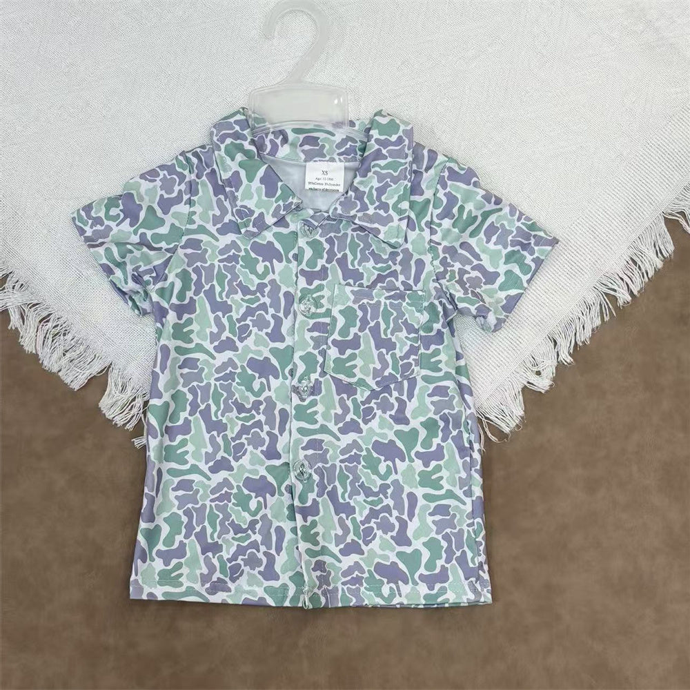 Sibling Kids Boys Dog Short Sleeve Button Shirt Top