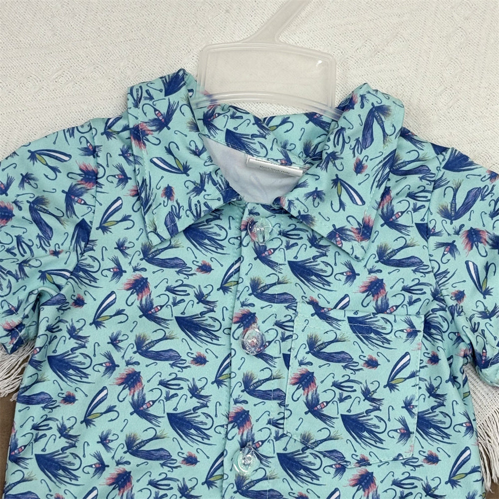 Sibling Kids Boys Dog Short Sleeve Button Shirt Top