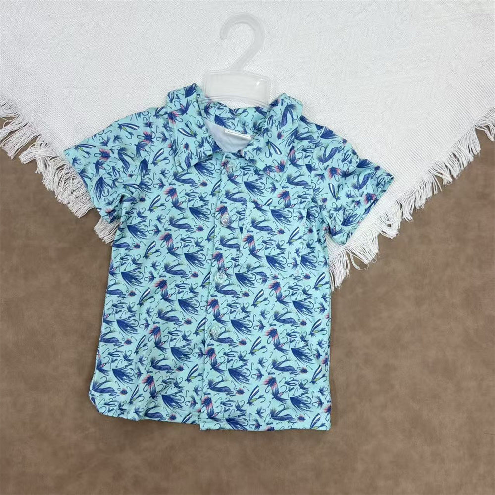 Sibling Kids Boys Dog Short Sleeve Button Shirt Top