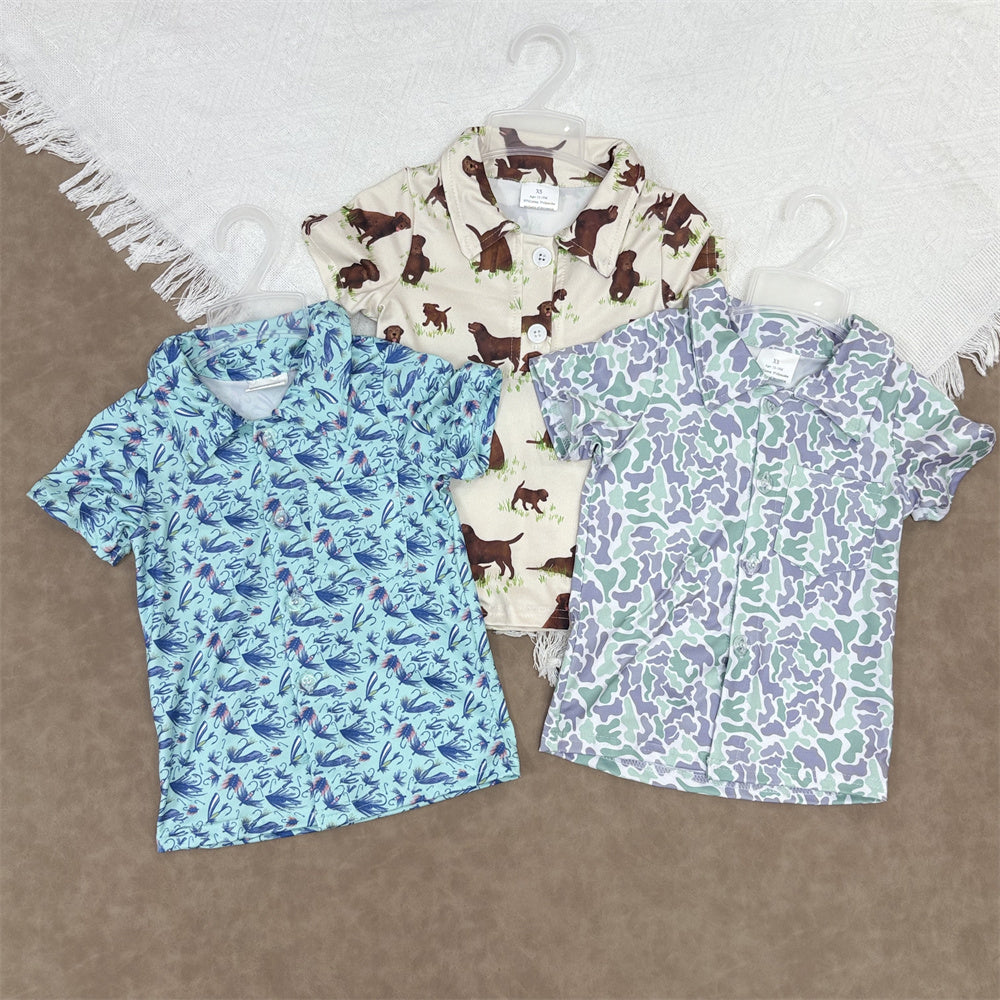 Sibling Kids Boys Dog Short Sleeve Button Shirt Top