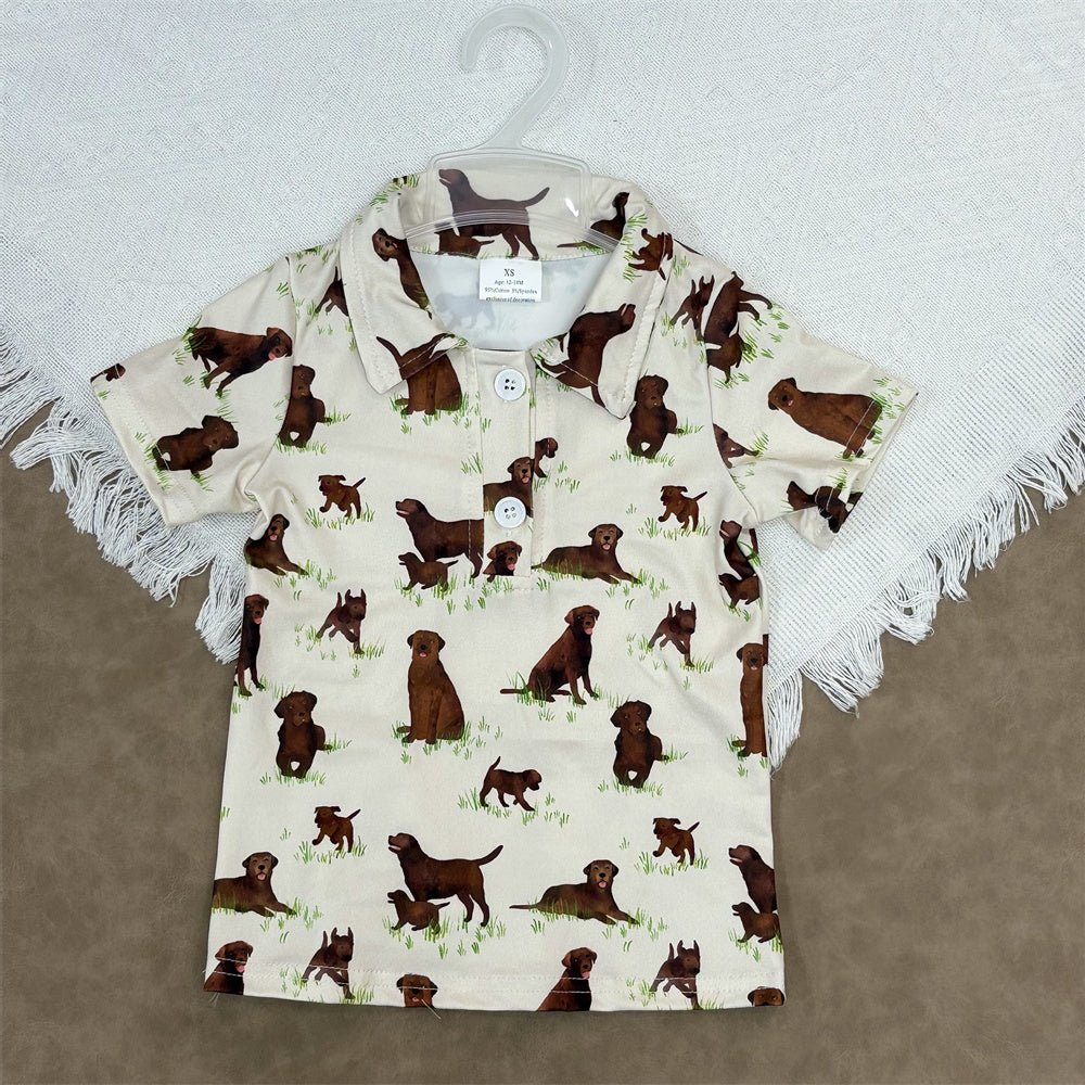 Sibling Kids Boys Dog Short Sleeve Button Shirt Top