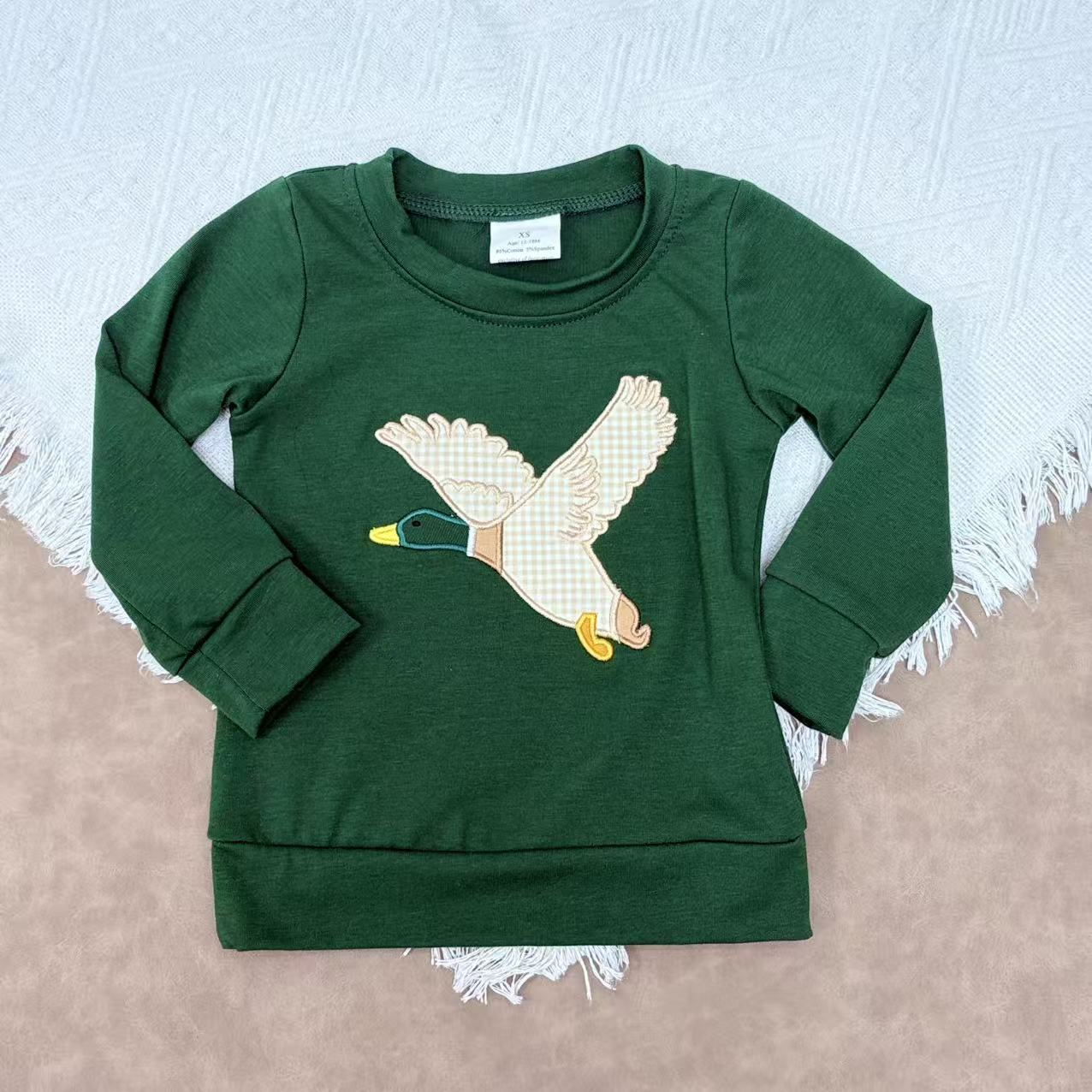 BT1334 Kids Boys Applique Duck Long Sleeve  Green Top