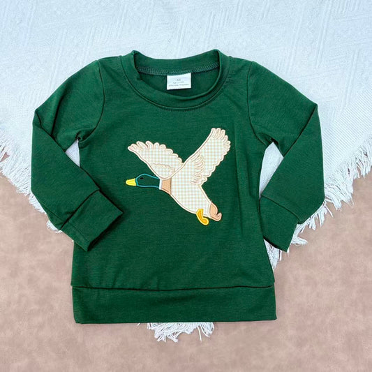BT1334 Kids Boys Applique Duck Long Sleeve  Green Top