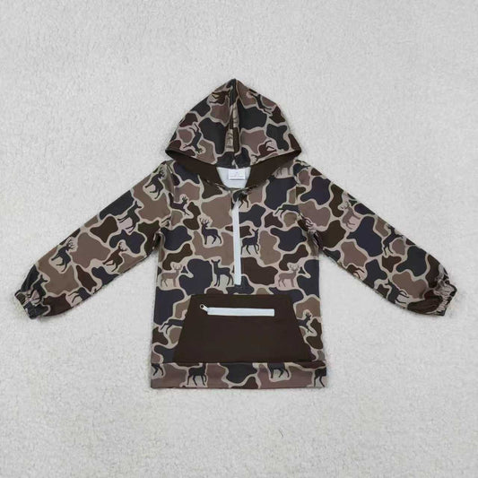 BT1348 Kids Boys Hunting Camo Deer Long Sleeve Hoodie Top With Pocket