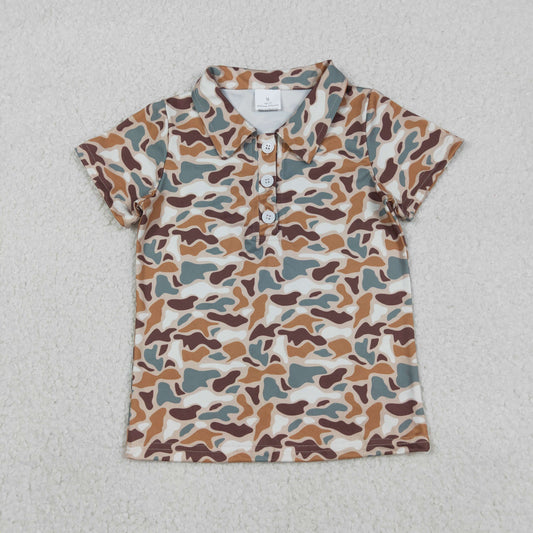 BT1355 baby Boys Brown Camo Short Sleeve Polo Shirt Top