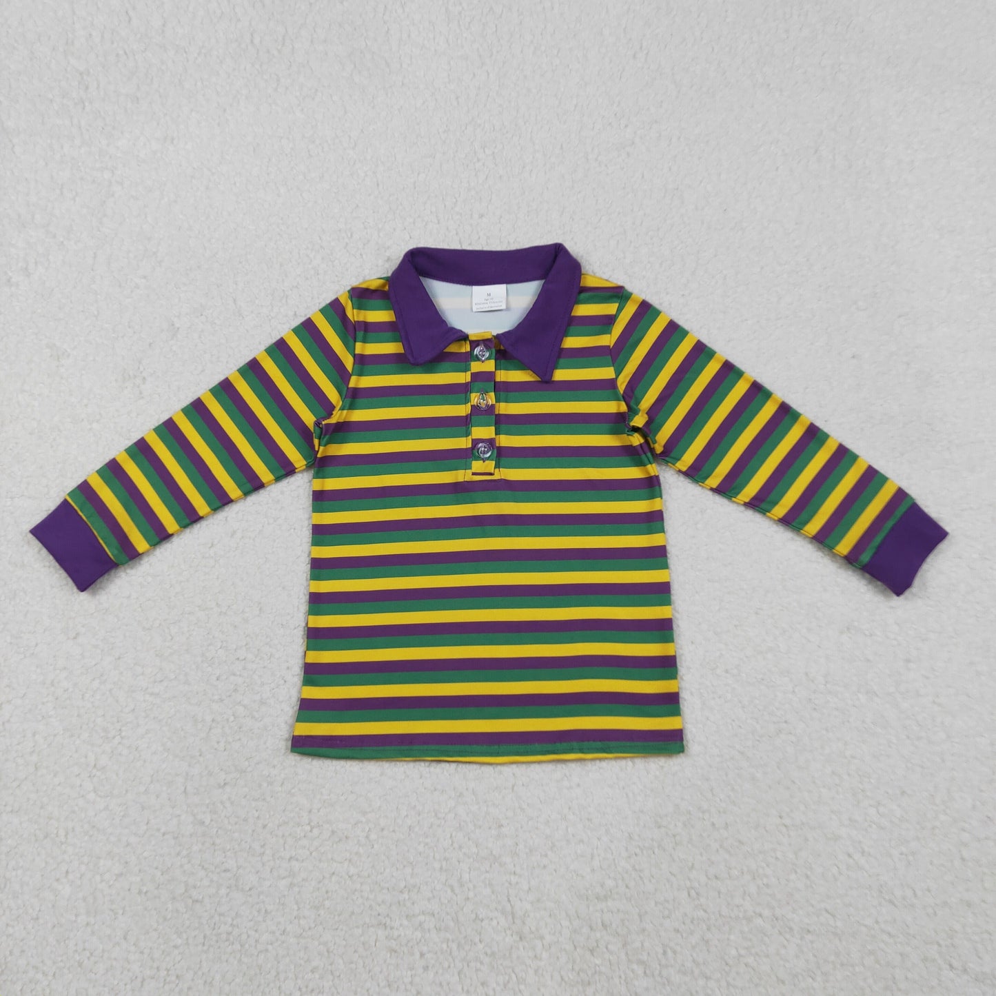 Mardi Gras Bibling Baby  Boys Striped Long Sleeve Shirt /Romper