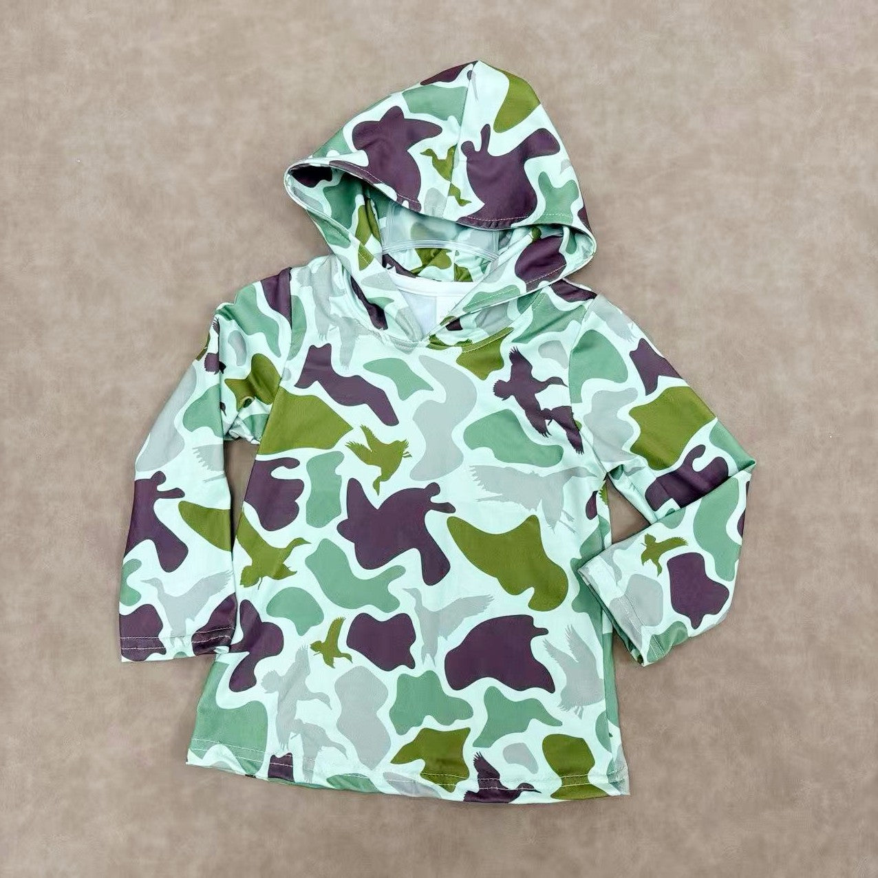 BT1374 Kids Boys Green Camo Long Sleeve Hoodie Top