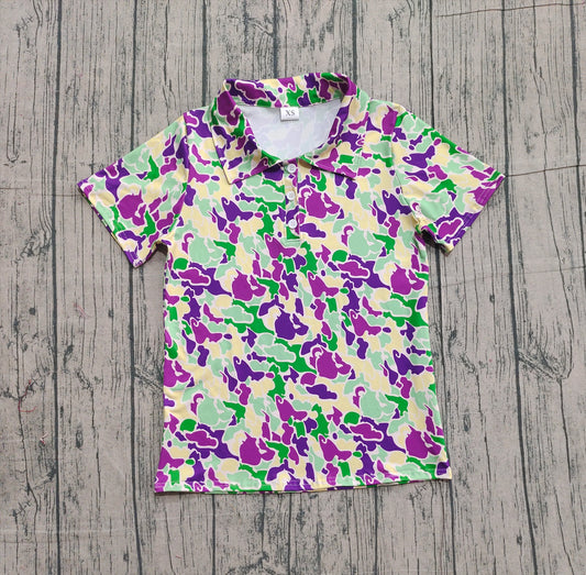 GBT1452 Adult Size Men Mardi Gras Camo Short Sleeve Shirt Top Preorder
