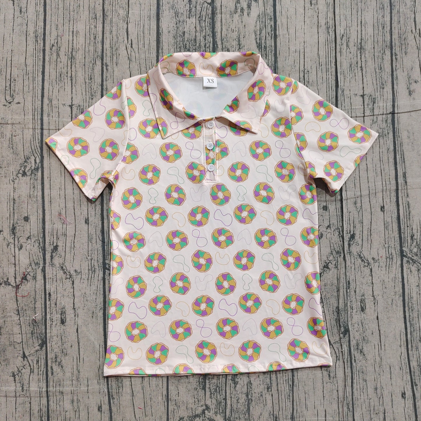 BT1453 Adult Size Men Mardi Gras doughnut Short Sleeve Shirt Top Preorder