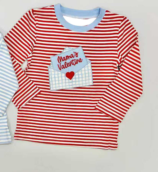 BT1574 Mama's Valentine Red Striped Long Sleeve Top preorder