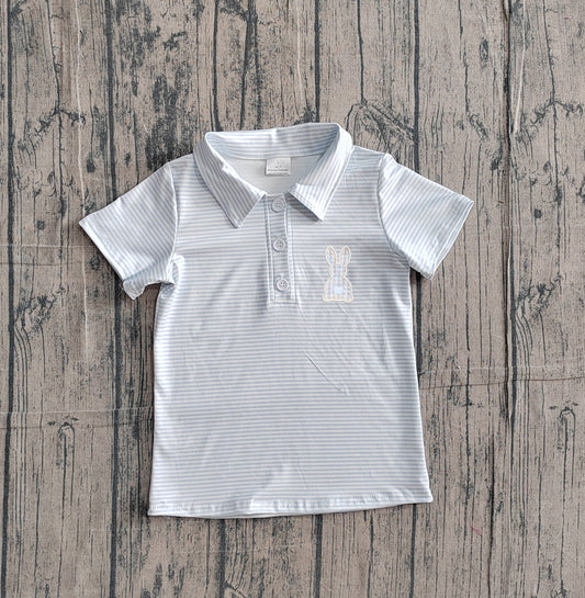 BT1708 Baby Boys Easter Rabbit Blue Striped Short Sleeve Polo Shirt Top In Production