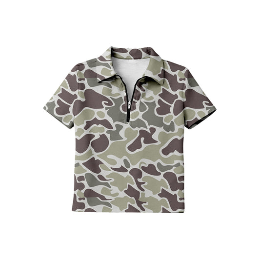 BT1727 Baby Boys Grey Camo Zipper Polo Shirt Top Preorder