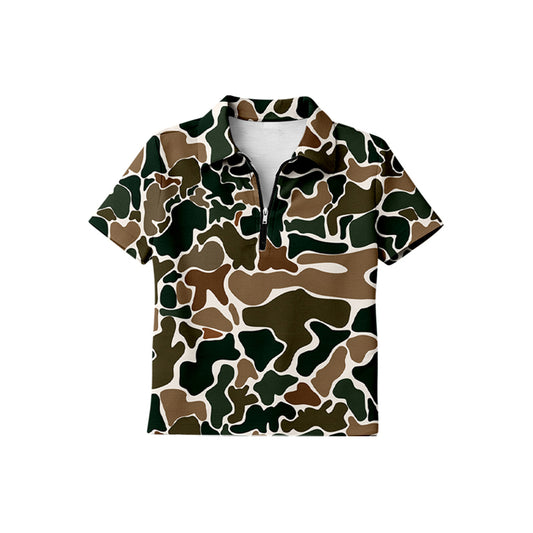 BT1729 Baby Boys Brown Camo Zipper Polo Shirt Top Preorder