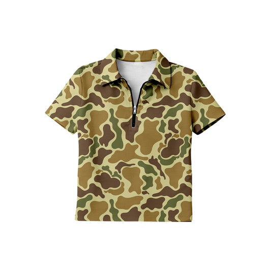 BT1730 Baby Boys  Light Brown Camo Zipper Polo Shirt Top Preorder