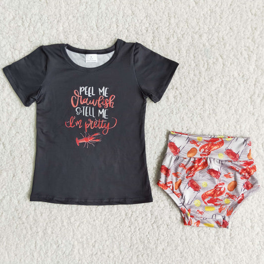 Summer Lobster Crayfish Baby Girls Bummies Set