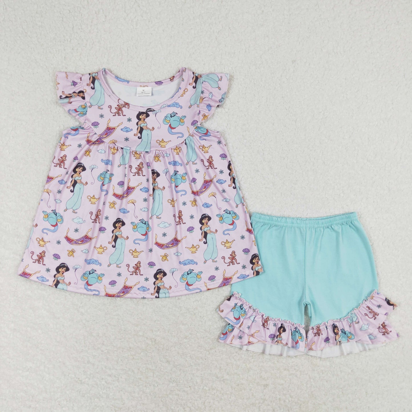 Baby Girls Princess Tunic Pearl Top Blue Ruffle Shorts Set