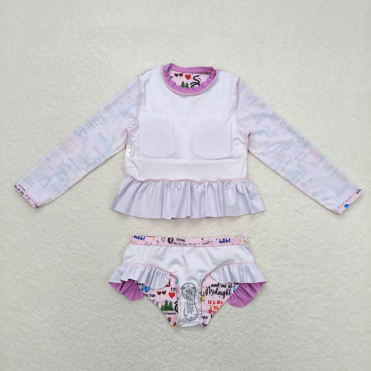 Summer Baby Girls Pop Singer Long Sleeve Two Pieces  Swimsuit  Set