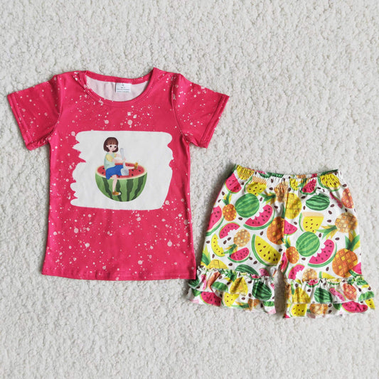 Promotion C0-2 Girls Summer Watermelon Shorts Set