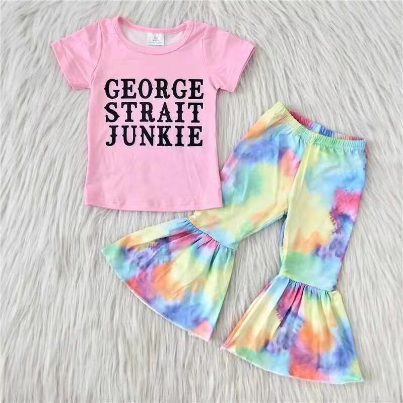 Promotion C0-4 Kids Pink Top and Tie Dye Pants Set