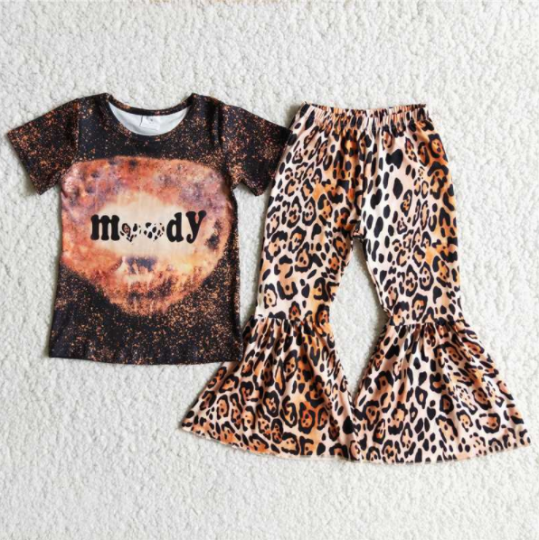 Moody Bleached Top and Cheetah  Pants Set