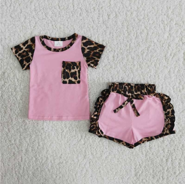 Summer Baby Girls Leopard Pink Color Shorts Set