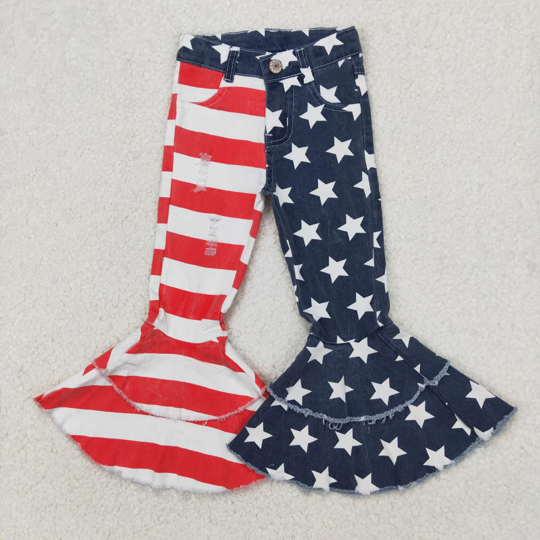 Sibling Baby Girls Double Ruffle Bell Bottom Denim Pants