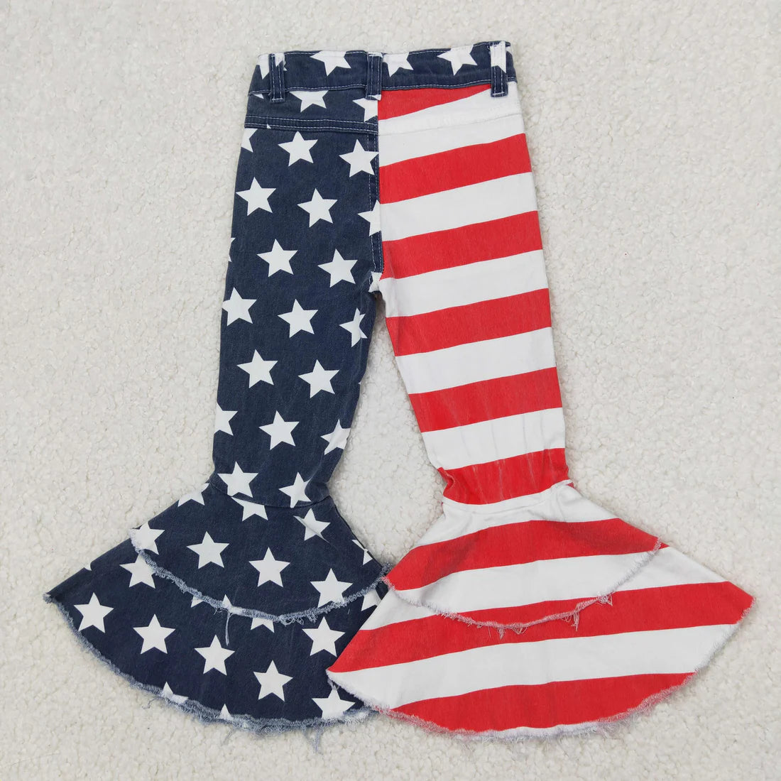 Sibling Baby Girls Double Ruffle Bell Bottom Denim Pants