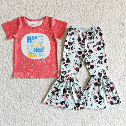 C4-25 Baby Girls Moo Bell Bottom Pants Set