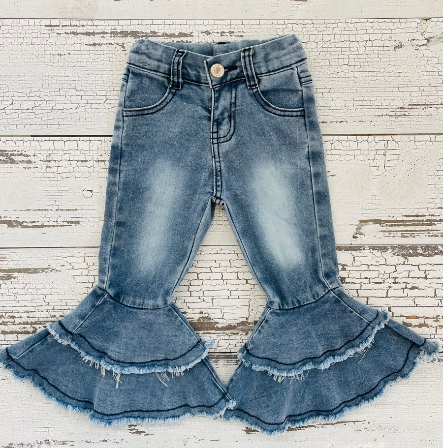 C5-15 USA Shop Baby girls  Light Blue Double Ruffle Denim Pants