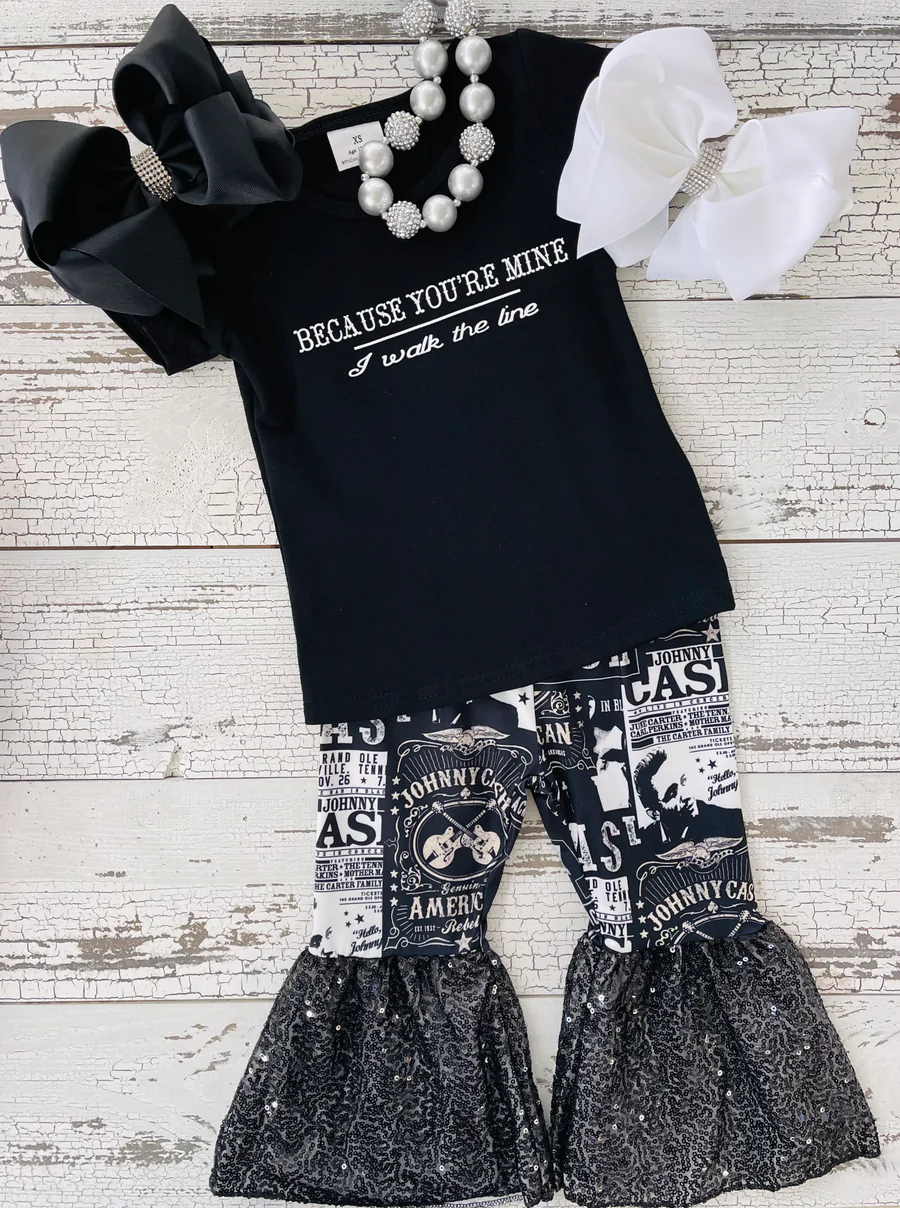 Girl Black Cotton Vinyl Shirt Sequin Pants Singer Outfit