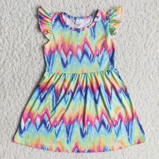 Baby Girls Tie Dye Chevron Flutter Sleeve Dress Summer