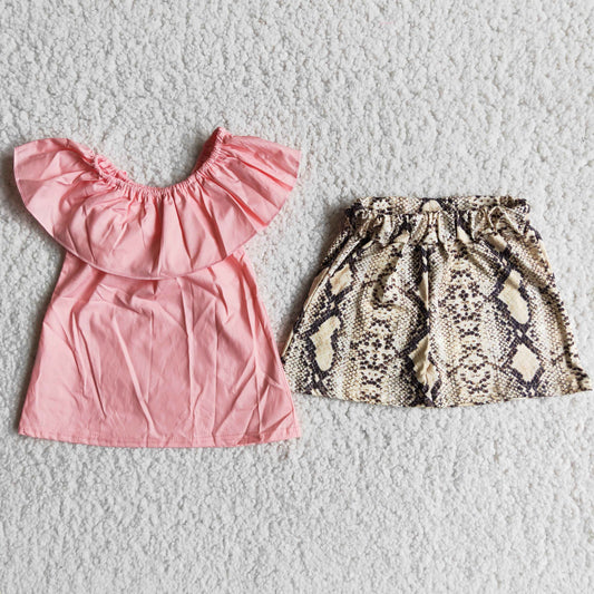 Pink Top Snakeskin Print Shorts Set