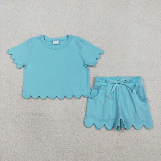 GSSO3180 Baby Girls Blue Scalloped Sets