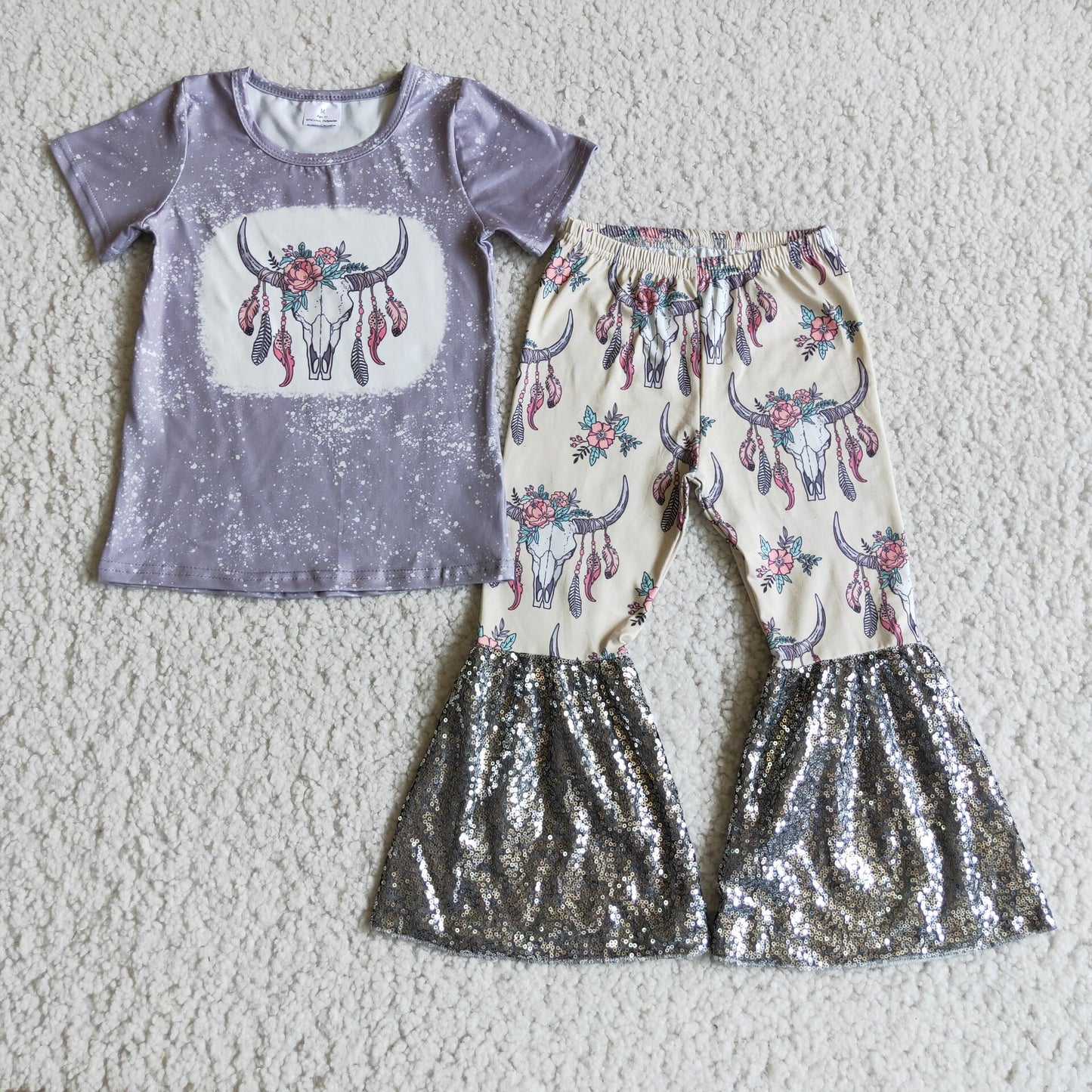 Grey cow skull sequin set