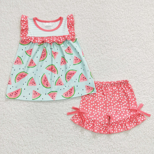 Kids Girls Summer Watermelon Shorts Set