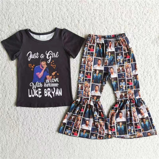 D2-18 Kids Girls Singer Bell Bottom Pants Set