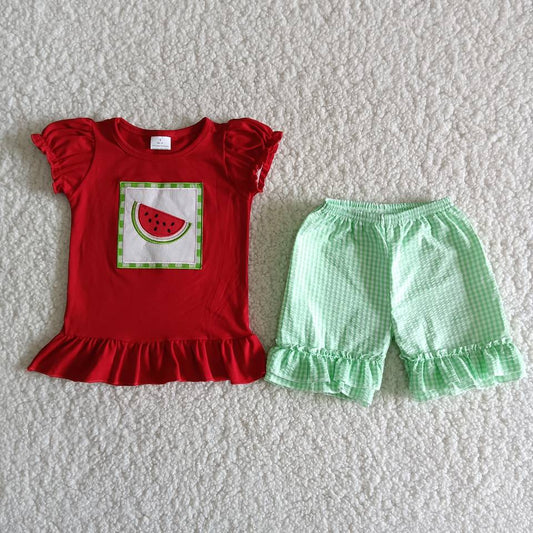 Embroidery Watermelon Summer Girls Set