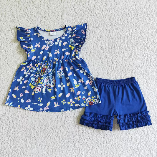 D5-16  Summer Girls Floral Shorts Set