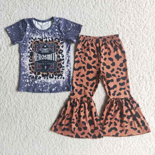 D5-20 Baby Girls Leopard Bell Bottom Pants Outfit