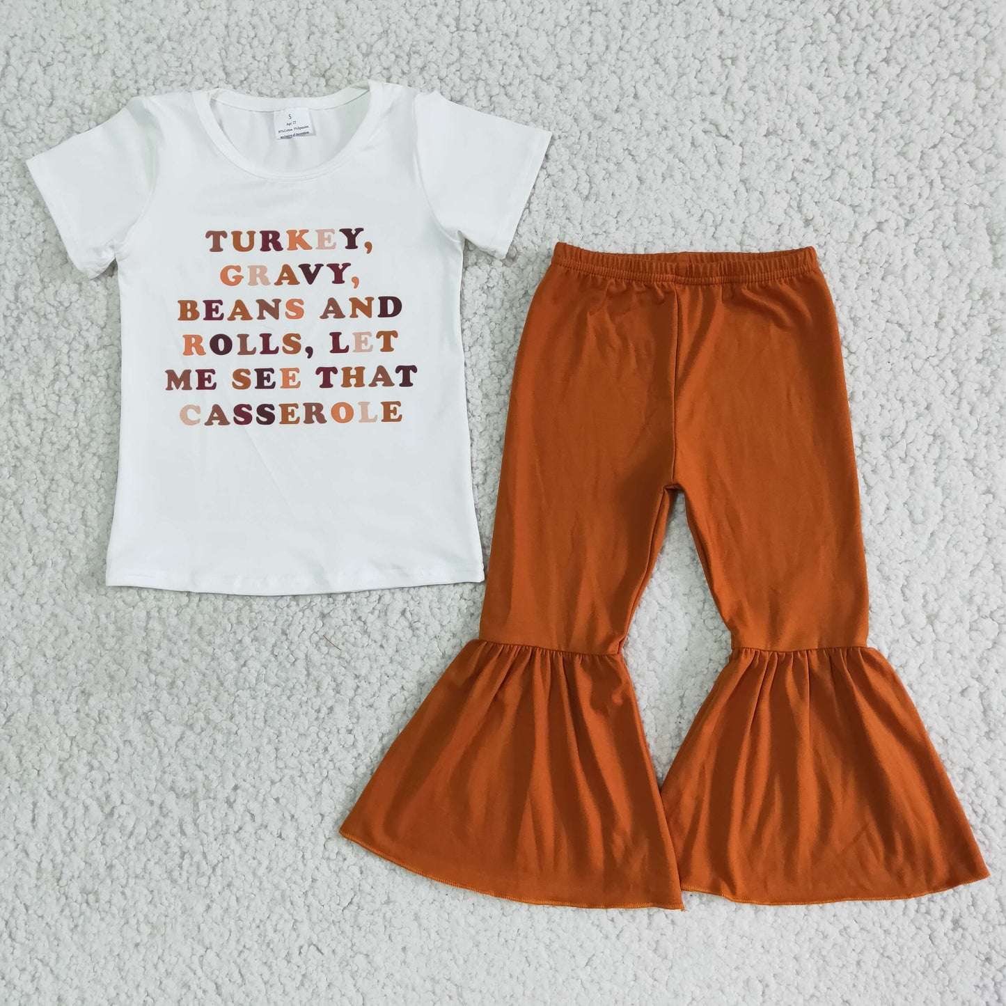 Kids Sibling Girls Thanksgiving Day Turkey Gravy Bell Bottom Pants Outfit