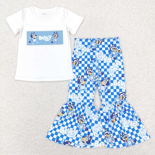 GSPO1174 Baby Girls Cartoon Bluey Bell Bottom Pants Set