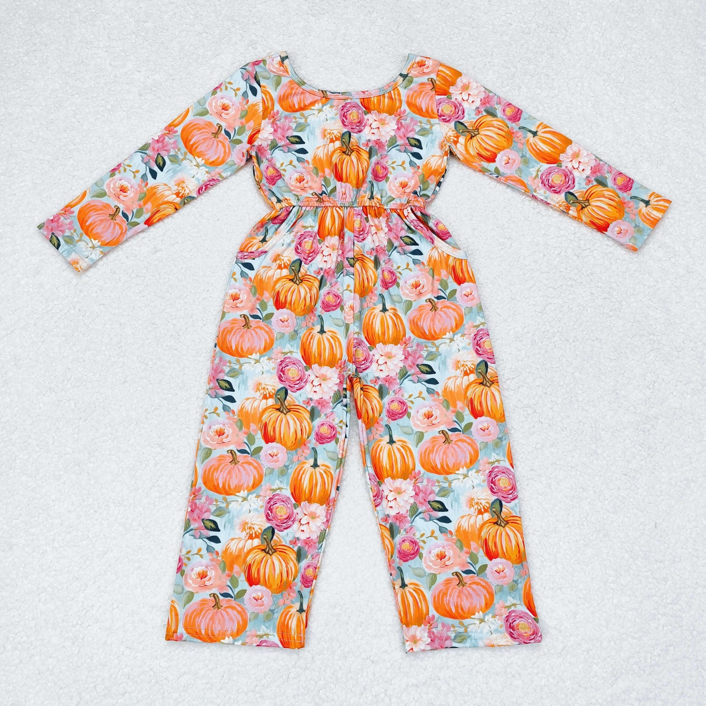 Baby Girls Fall Long Sleeve Pumpkin Jumpsuit