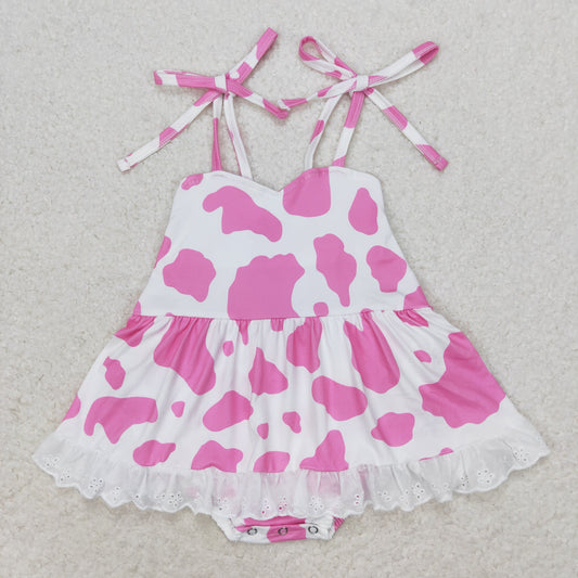 Infant Baby Girls Pink Lepard Strap Romper