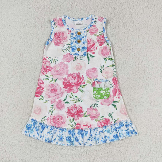 Sumemr Baby Girls Pink Flower Sleeveless Dress