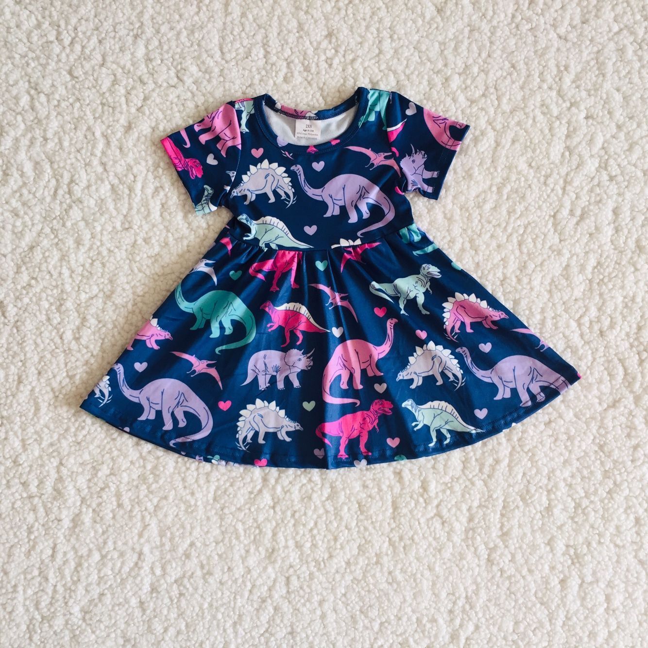 Purple Dinosaur Short Sleeve Twirl Dress