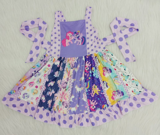 Purple Cartoon Horse Twirl  Dress