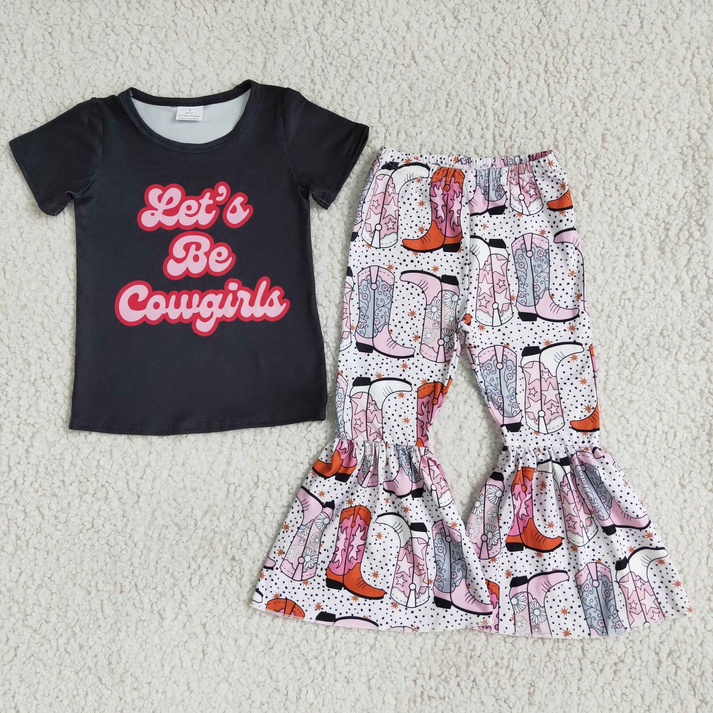 Western Baby Girls Howdy Short Sleeve Top Bell Bottom Pants Set On Sale
