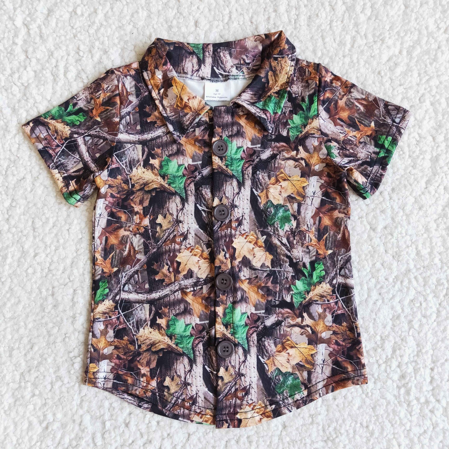 Baby Boys Brother Camo Short Sleeve Button Tee Shirt Top