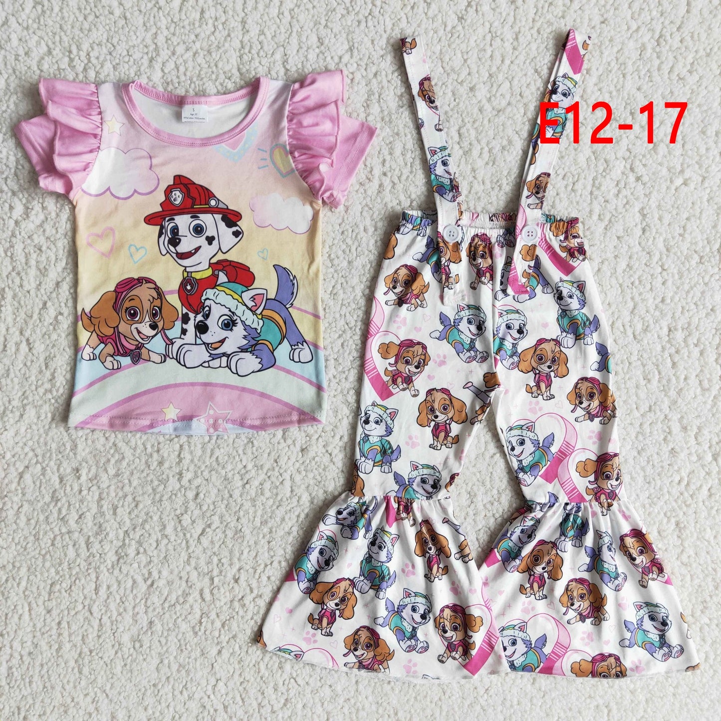 E12-17 Kids Girls Fashion Cartoon Dog Overall Pants Outfit