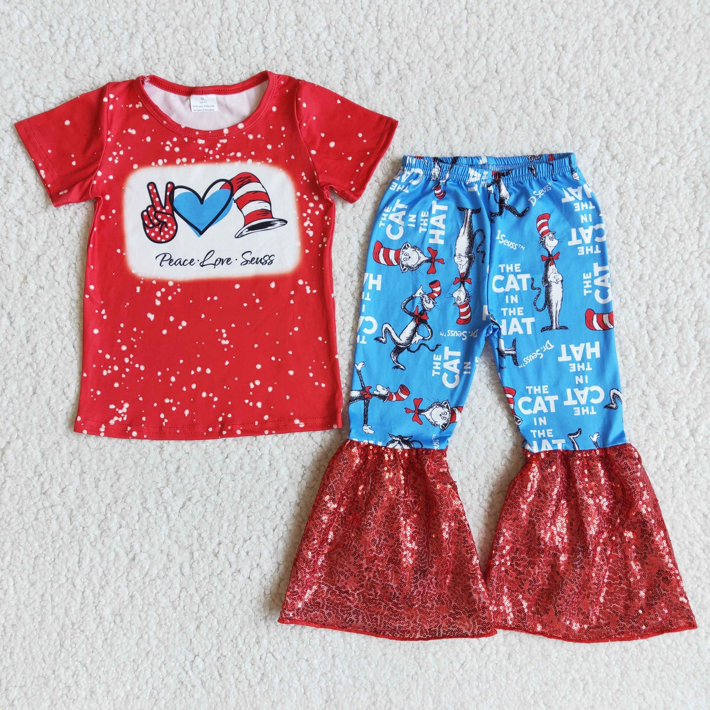 Baby Girls Dr Reading  Peace Love Sequin Ruffle Pants Set